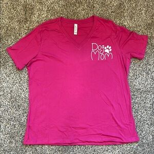 Pink 'Dog Mom' V-Neck T-Shirt